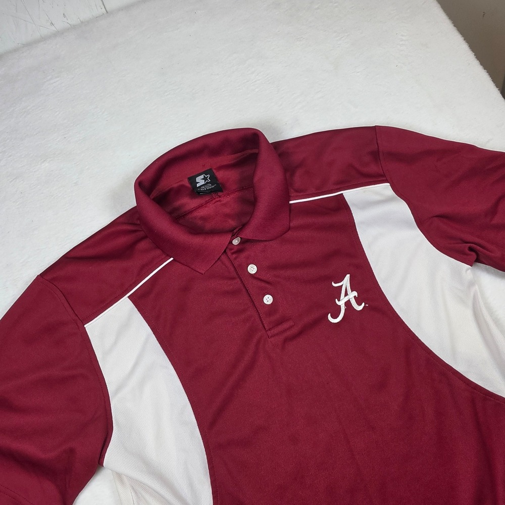 Starter Alabama Crimson Tide Polo Shirt Mens Medium Crimson White Colorblock A
